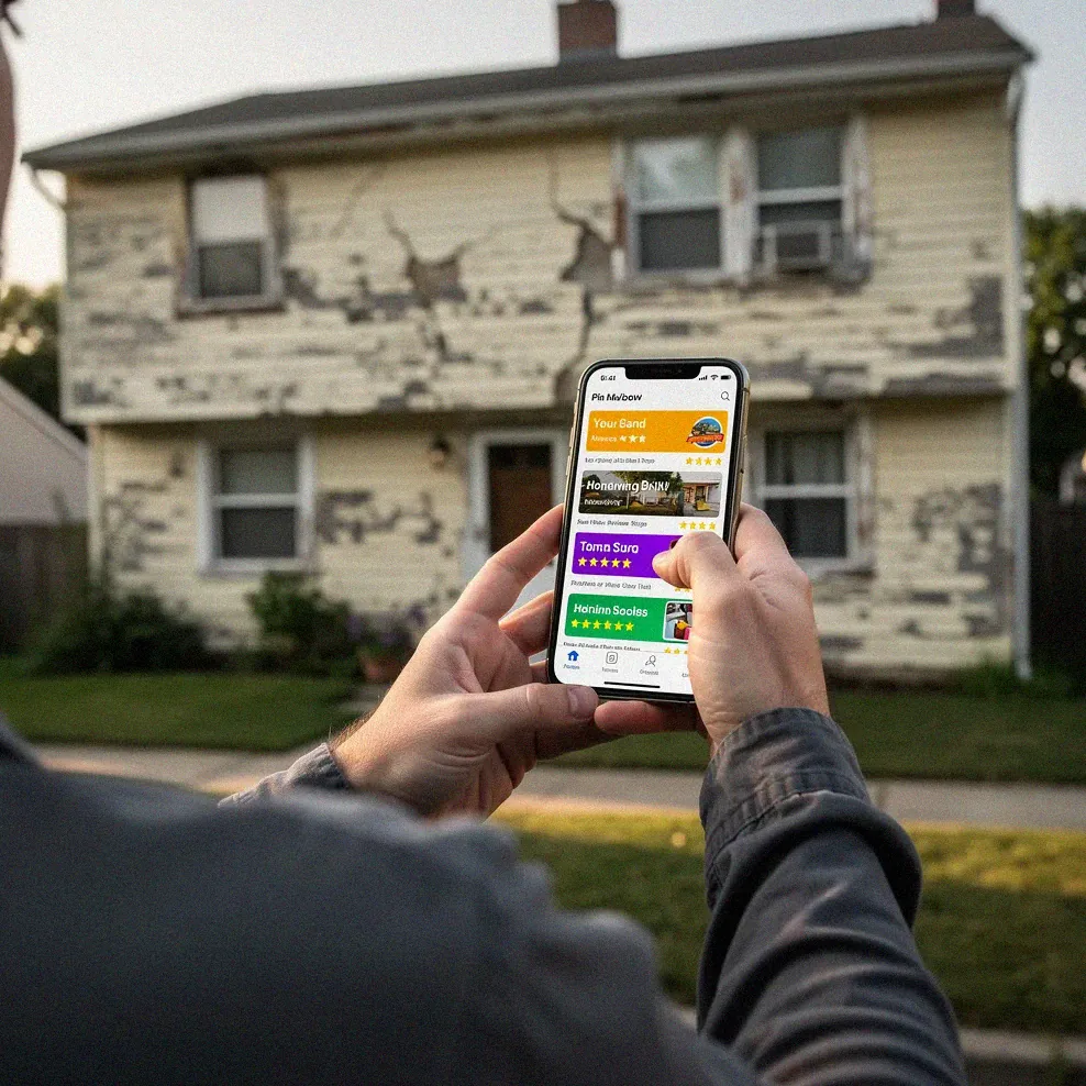 Person scrolling through Google reviews on their smartphone
