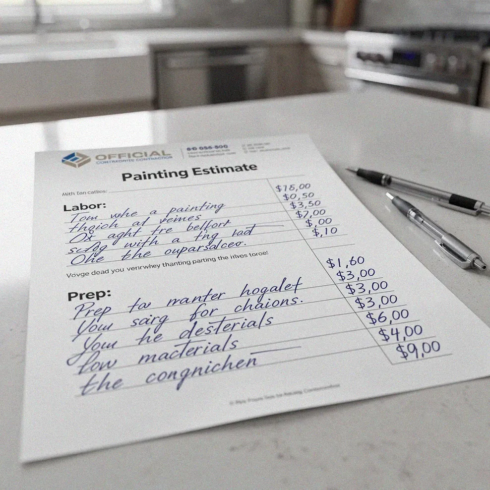 Handwritten painting estimate on contractor letterhead with line items visible